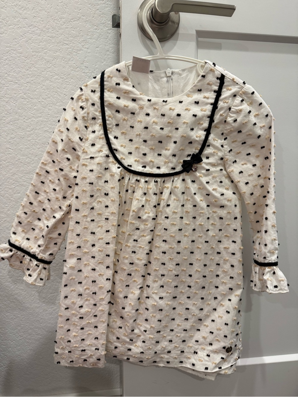 Paz Rodriguez- Girls' Cream Long-Sleeve Sleep Dress with Black Trim